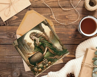 Deusa Celta Cerridwen - Cartão de felicitações artístico em branco, mitologia pagã, ideal para bruxas e pagãos.
