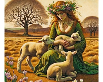 Diosa pagana Brigid del folclore celta, descarga digital, arte mural, ilustración vintage