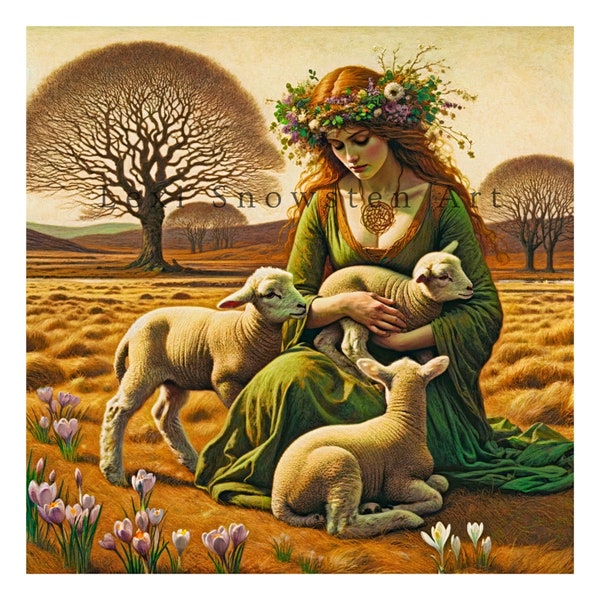 Brigid Pagan Goddess from Celtic Folklore, Digital Download, Wall Art, Vintage Illustration