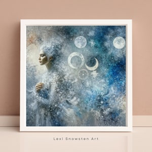 Selene, Digital Art Print - Griechische Göttin des Mondes Kunstwerk in einem impressionistischen abstrakten Stil, Wanddekoration, Boho Wandkunst