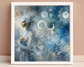 Selene, Digital Art Print - Greek Goddess of the Moon Artwork in an Impressionist Abstract Style, Wall Decoration, Boho Wall Art