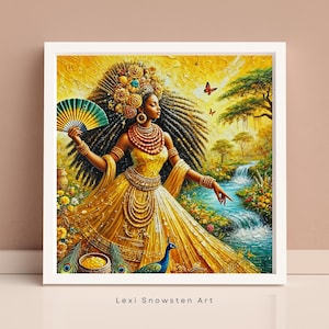 Oshun, afrikanische Orisha Göttin der Liebe, der Fruchtbarkeit und der Flüsse - Afrozentrischer digitaler Kunstdruck, spirituelle Wandkunst