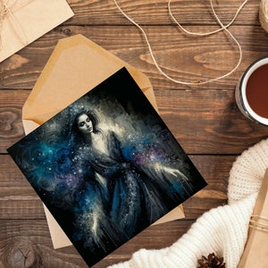 Nyx, dea greca della notte, biglietto d'auguri di arte astratta impressionista - interno vuoto, ideale per Wiccan e pagani