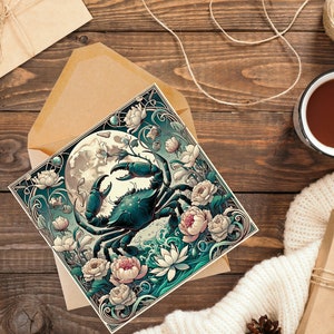 Cancer Greeting Card, Art Nouveau style Inspired by Alphonse Mucha - Greeting Card blank inside, Gift for Astrology Fan