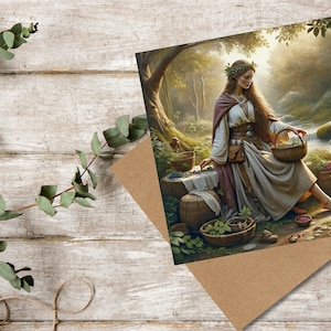 Eir-wenskaart, Noorse godin van genezing - wenskaart blanco van binnen, cadeau voor fan van noordse mythologie