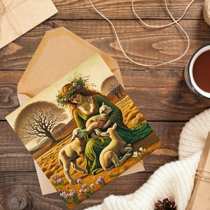 Keltische Göttin Brigid - Künstlerische Grußkarte, heidnische Mythologie, ideal für Hexen und Heiden