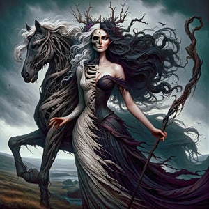 Hel, Norse Goddess of the Underworld, Digital Download, Gothic Wall Art, Mythological Illustration