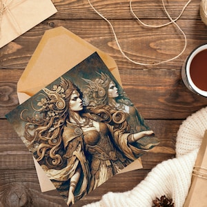 Déesse celtique The Morrigan - Carte de voeux artistique vierge, mythologie païenne, idéale pour les sorcières et les païens