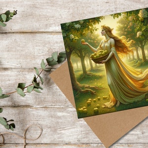 Idunn-wenskaart, Noorse godin van de jeugd en onsterfelijkheid - wenskaart blanco van binnen, cadeau voor fan van noordse mythologie