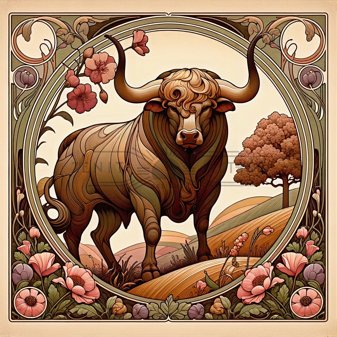 Taurus Zodiac Art Nouveau Digital Download Wall Art Etsy