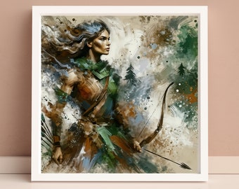 Artemis, Digital Art Print - Greek Goddess of the Hunt and Wilderness in an Impressionist Abstract Style, Wall Decoration, Boho Wall Art