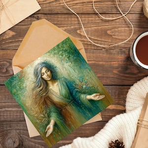 Gaia, dea greca della terra, biglietto d'auguri di arte astratta impressionista - interno vuoto, ideale per Wiccan e pagani