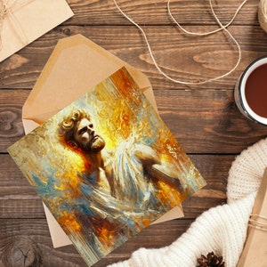 Biglietto d'auguri Apollo, dio greco del sole e della musica, arte astratta impressionista, interno vuoto, perfetto per la festa del papà o i compleanni