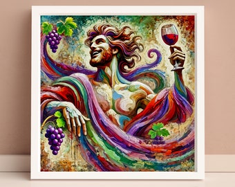Dionysus, Digital Art Print - Greek God of Wine and Pleasure, Artwork in an Impressionist Abstract Style, Wall Decoration, Boho Wall Art