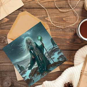 The Cailleach, Celtic Winter Witch - Tarjeta de felicitación artística en blanco, mitología pagana, ideal para brujas y paganos
