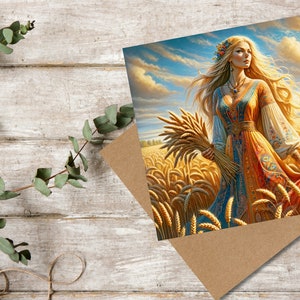 Carte de voeux Sif, épouse de Thor et déesse nordique de la fertilité et de la récolte - Carte de voeux vierge à l'intérieur, cadeau pour fan de mythologie nordique