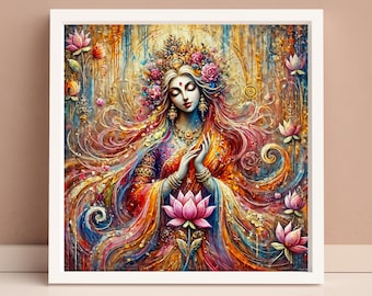 Radha, Hindu Goddess of Love, Devotion, and Beauty – Indian Goddess Digital Art Print, Spiritual Wall Art