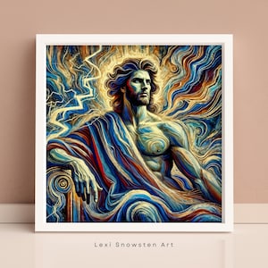 Zeus, Digital Art Print - Greek God of the Sky and Thunder Artwork in an Impressionist Abstract Style, Wall Decoration, Boho Wall Art