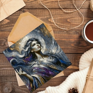 Hekate, diosa griega de la magia y la brujería, tarjeta de felicitación de arte abstracto impresionista - En blanco por dentro, ideal para Wiccan y Paganos