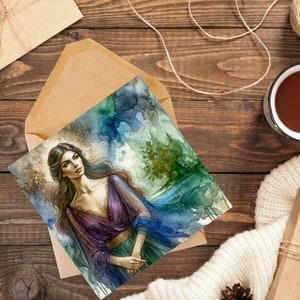 Circe, incantatrice greca della magia e della trasformazione, biglietto d'auguri di arte astratta impressionista - interno vuoto, ideale per Wiccan e pagani