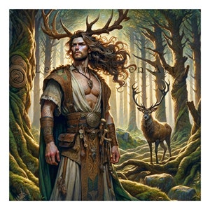 Cernunnos, Celtic Horned God of the wild, Digital Download, Wall Art, Vintage Illustration