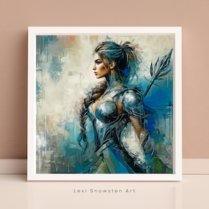 Athene, Digitale Kunstdruck - Griechische Göttin der Weisheit und Kriegsführung in einem impressionistischen abstrakten Stil, Wanddekoration, Boho Wandkunst