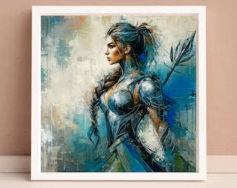 Athena, Digital Art Print - Greek Goddess of Wisdom and Warfare Artwork in an Impressionist Abstract Style, Wall Decoration, Boho Wall Art