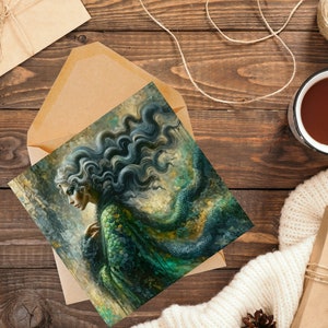 Medusa, donna della trasformazione e verità nascoste, biglietto d'auguri impressionista di arte astratta - interno vuoto, ideale per Wiccan e pagani