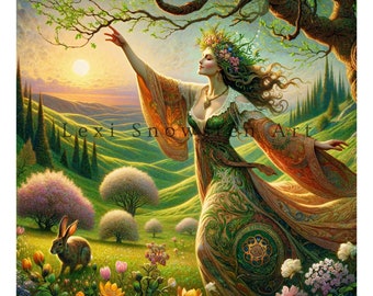 Eostre, Mythical Goddess of Ostara: Spring, Dawn, and Renewal, Digital Download, Wall Art, Vintage Illustration