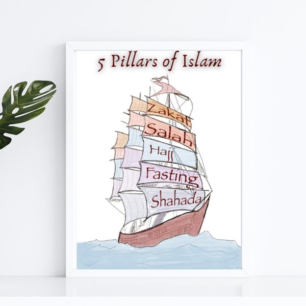 5 PILLARS OF ISLAM - Classroom Posters, Homeschool Printables, Educational Poster, Kids Wall Art, Playroom Arabic, Islamic Poster