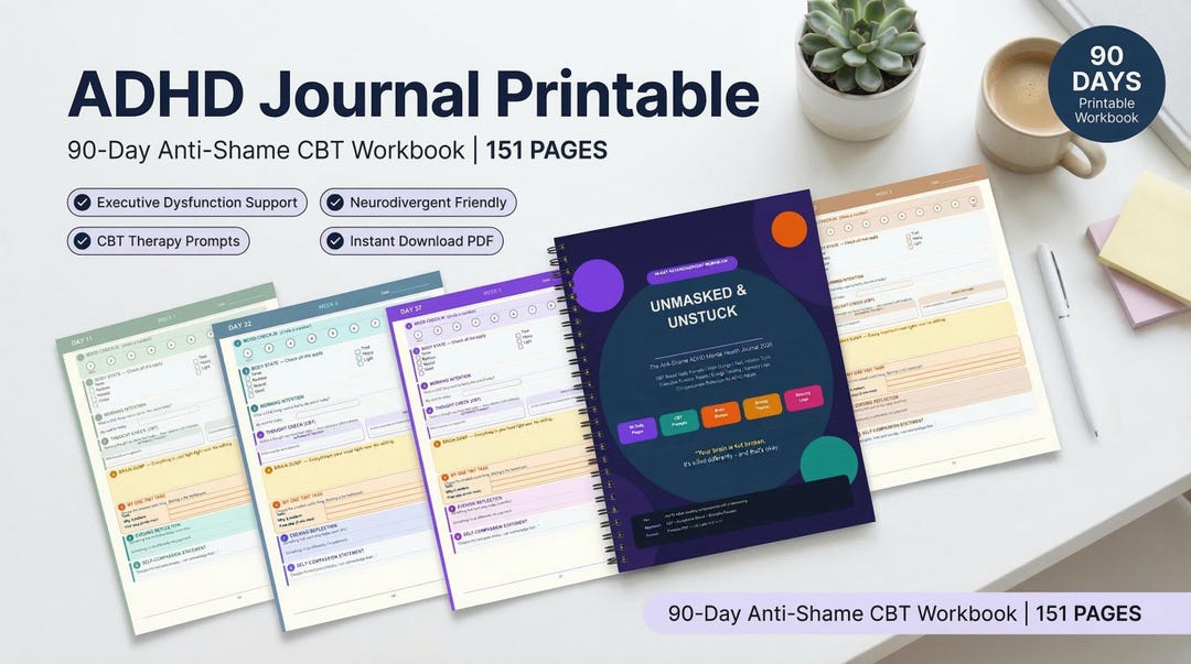 ADHD Journal Printable 2026 | Anti-Shame Mental Health Workbook for ...