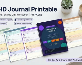 ADHD Journal Printable 2026 | Anti-Shame Mental Health Workbook for Neurodivergent Adults CBT Daily Planner  PDF Instant Download