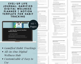 Level-Up Life Journal | Gamified Notion Wellness Planner for Habit Tracking, Self-Care & Goal Setting | Digital Mental Health Journal