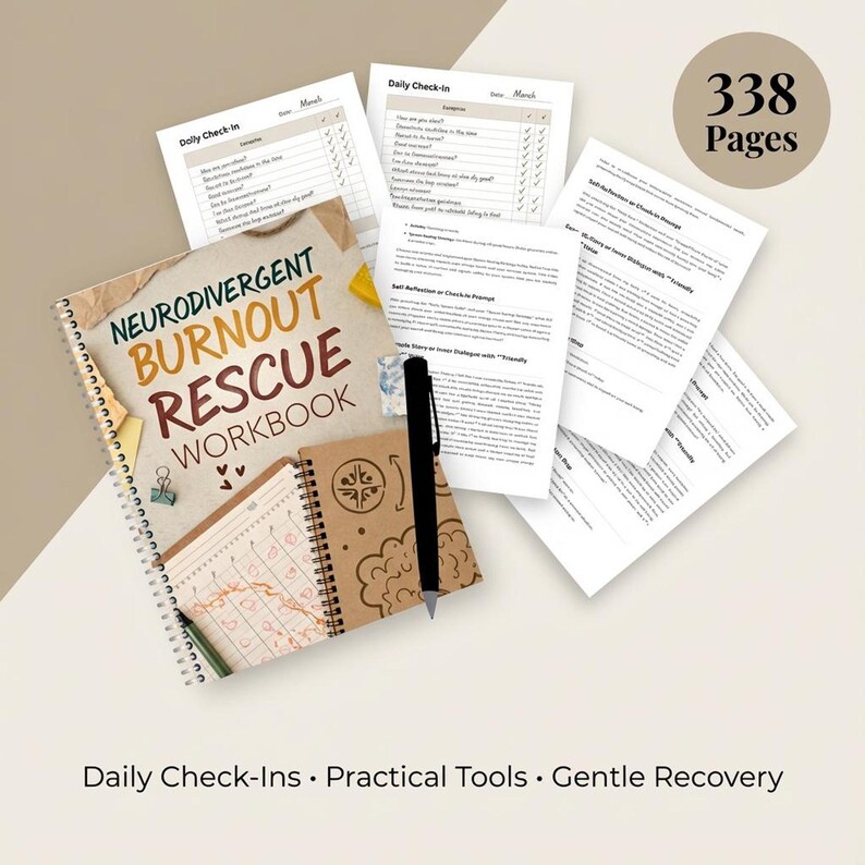 ADHD Mental Health Workbook | Burnout Recovery Journal for Neurodivergent Adults | Autism Self-Regulation Printable PDF | Instant Download