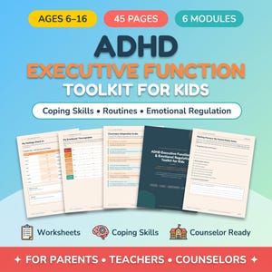 ADHD Executive Functioning Worksheets for Kids | Printable Coping Skills, Routine & Behavior Toolkit | Counselor SEL Resources