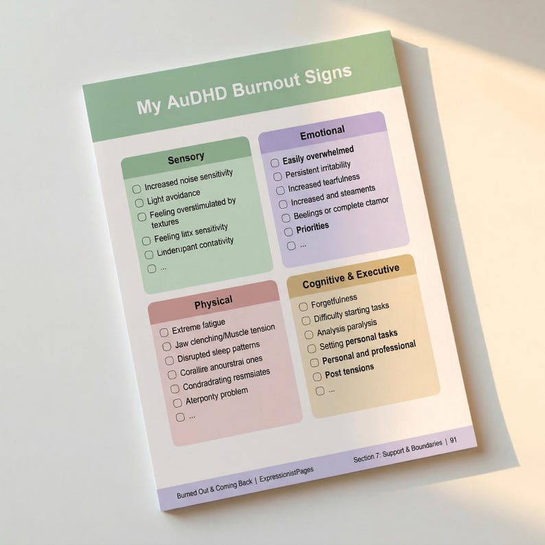 AuDHD Burnout Recovery Workbook Printable | Nervous System Reset for Autistic ADHD Adults | Shame-Free Mental Health Journal PDF |