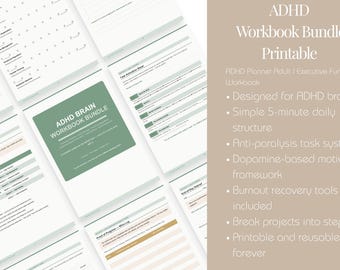 ADHD Workbook Bundle Printable | ADHD Planner Adult | Executive Function Workbook | Neurodivergent Planner | ADHD Tools | Digital Download