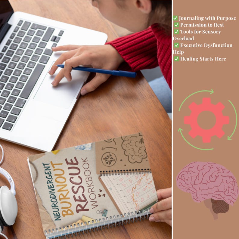 ADHD Mental Health Workbook | Burnout Recovery Journal for Neurodivergent Adults | Autism Self-Regulation Printable PDF | Instant Download