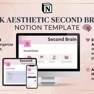 Agenda Notion Life Rosa | Modello Second Brain | Dashboard ADHD | Metodo PARA | Organizzatore digitale estetico | That Girl Notion