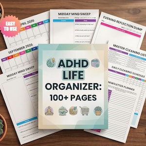 ADHD Life Organizer Bundle, ADHD Planner Printable, Daily Schedule, Habit Tracker, Editable Canva Template, Neurodivergent Planner