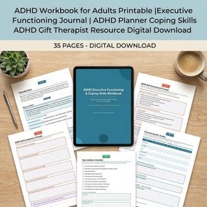 ADHS-Arbeitsbuch für Erwachsene (zum Ausdrucken) | Tagebuch zur Entwicklung exekutiver Funktionen | ADHS-Planer | Bewältigungsstrategien | Geschenkidee für Therapeuten | Digitaler Download
