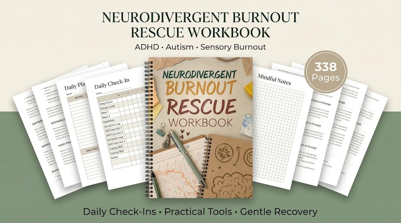 ADHD Mental Health Workbook | Burnout Recovery Journal for Neurodivergent Adults | Autism Self-Regulation Printable PDF | Instant Download