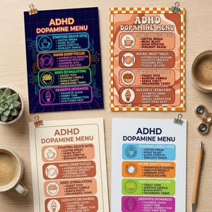 ADHD Dopamine Menu Printable | Executive Dysfunction & Burnout Tool | Neurodivergent Decor Therapy Office  Self-Care PDF Instant Download