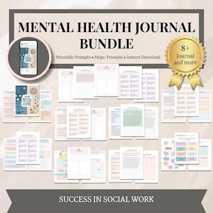 Mental Health Journal Bundle • 8 Printable Prompt Workbooks • Therapy Tools PDF + CSV • Self-Care & Healing Journaling Kit