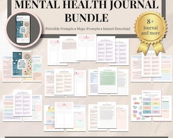 Mental Health Journal Bundle • 8 Printable Prompt Workbooks • Therapy Tools PDF  + CSV • Self-Care & Healing Journaling Kit