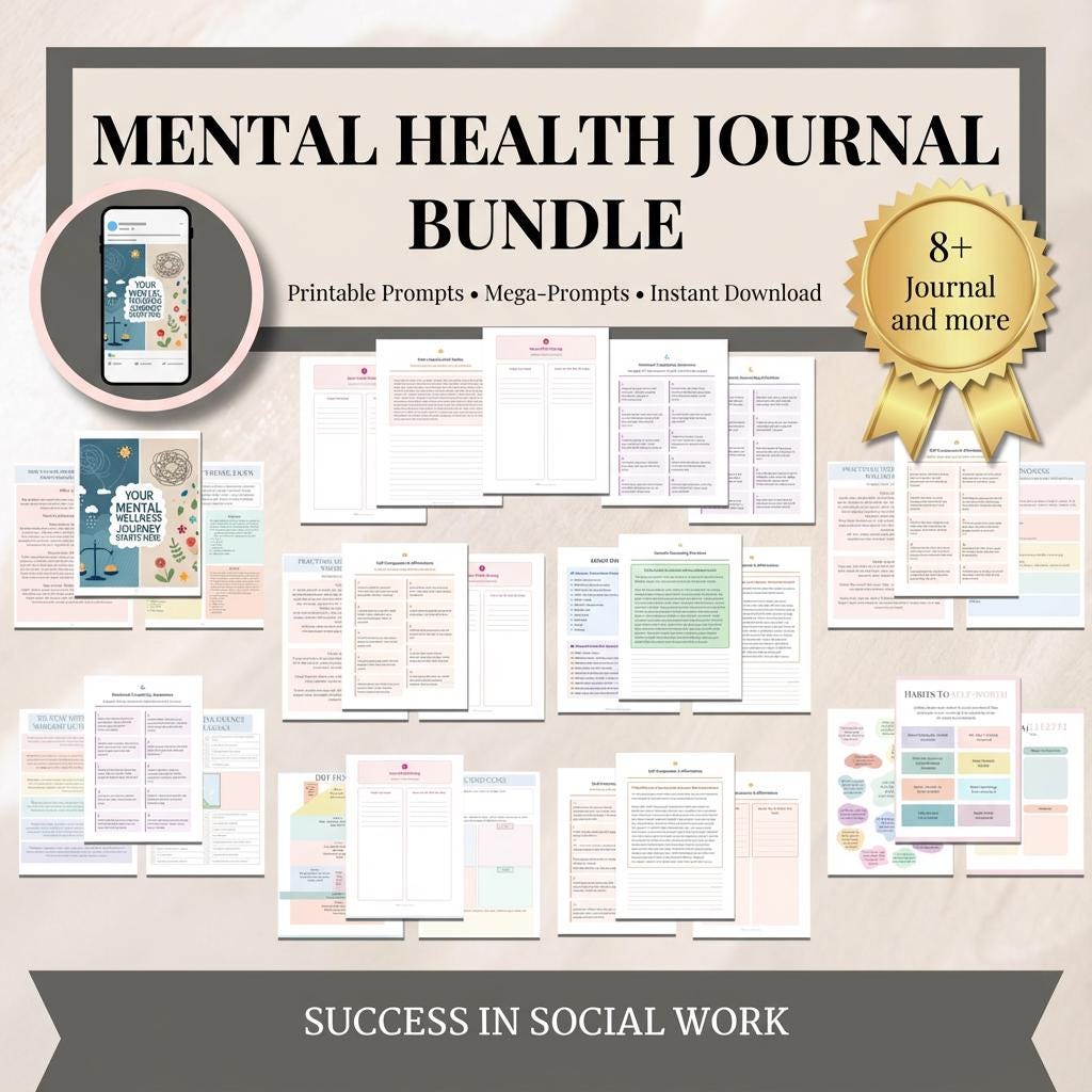 Mental Health Journal Bundle • 8 Printable Prompt Workbooks • Therapy ...