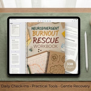 ADHD Mental Health Workbook | Burnout Recovery Journal for Neurodivergent Adults | Autism Self-Regulation Printable PDF | Instant Download