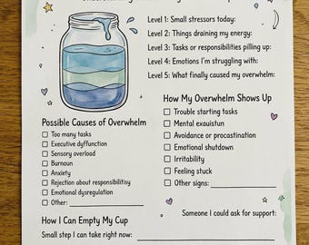 ADHD Overwhelm Worksheet Printable | Emotional Regulation Therapy Tool | Executive Dysfunction Support | Mental Health Workbook Page