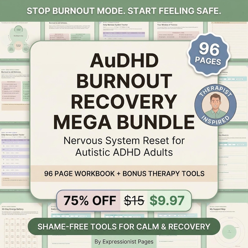 AuDHD Burnout Recovery Workbook Printable | Nervous System Reset for Autistic ADHD Adults | Shame-Free Mental Health Journal PDF |