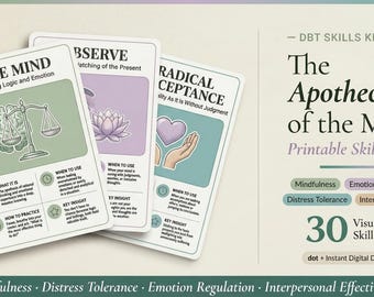 DBT Skills Cards Printable | Mental Health Worksheets | Therapy Tools | Distress Tolerance | Emotion Regulation Digital Download